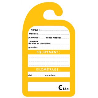 Affiche de prix rétroviseur en carton coloris jaune les 25 ex