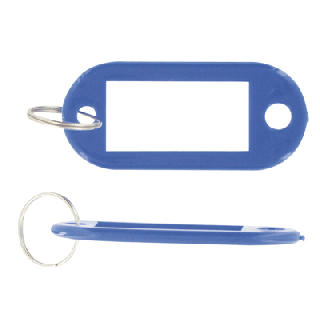 Porte clef bleu avec étiquette