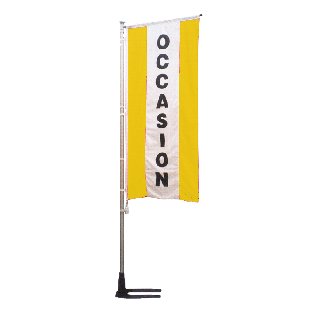 Kit mât et drapeau occasion jaune à bandes latérales 4 m