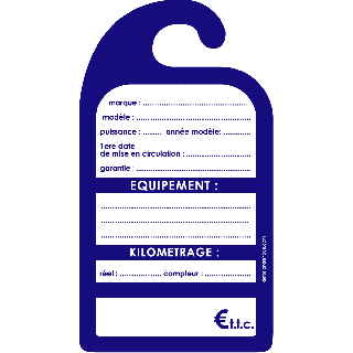 Affiche de prix rétroviseur en carton coloris bleu les 50 ex