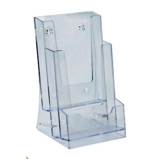 Présentoir plexiglas A6 2 compartiments ASK442 avec bac cartes de visite