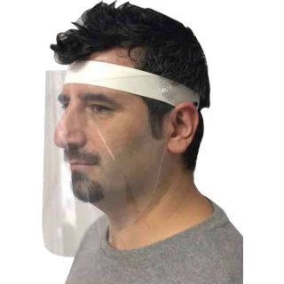 Visière de protection anti postillons portée par un homme