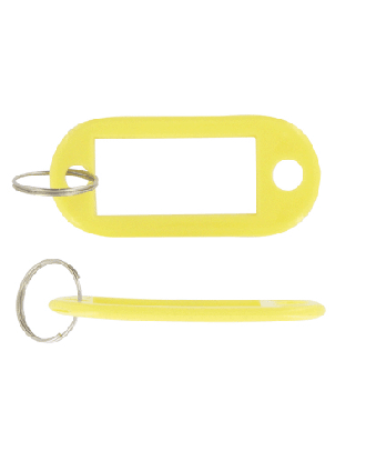 Porte clef jaune avec étiquette