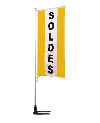 drapeau soldes jaune à bandes latérales