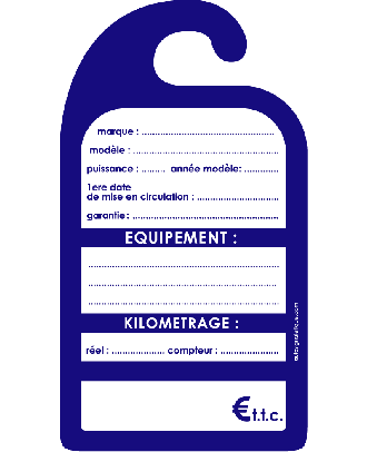 affiche de prix rétroviseur carton coloris bleu