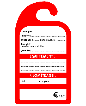 Affiche de prix rétroviseur en carton coloris rouge les 100 ex