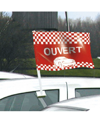 Drapeau ouvert rouge de vitre automobile