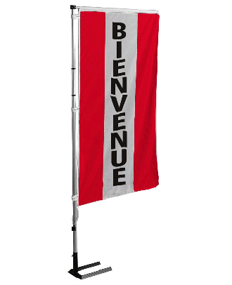 Kit mat et drapeau bienvenue rouge à bandes latérales 4 m