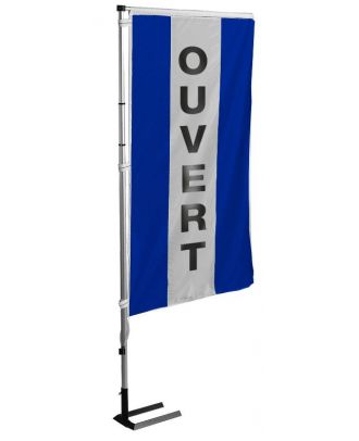 Kit mât et drapeau Ouvert bleu à bandes latérales 5.5 m