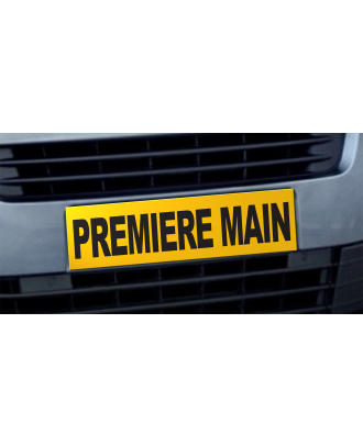 Cache plaque d'immatriculation avantage Première Main jaune et noir